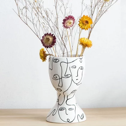 20cm Abstract Ceramic Vase Figurines Pampas Grass Fresh Flower