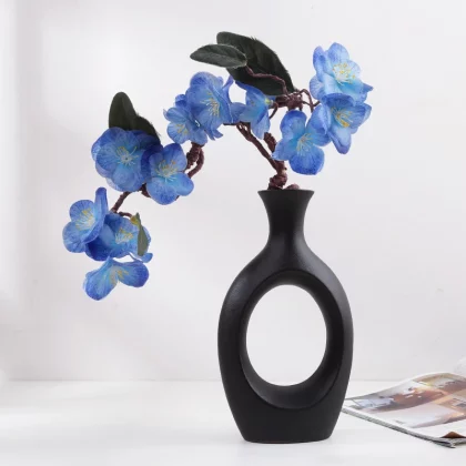 Ceramic Abstract Black Vase Nordic Hollow Out Flower Vase, Black