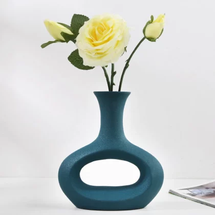 Ceramic Abstract Black Vase Nordic Hollow Out Flower Vase, Blue